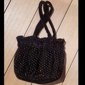 Black Velvet Studded Bucket Bag with Silver Chain